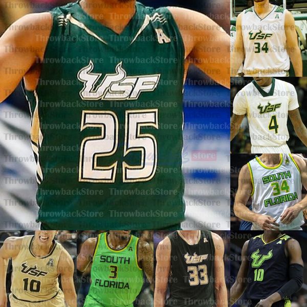 Custom South Florida USF Basketball Jerseys 0 David Collins 2 Ezacuras Dawson III 3 Laquincy Rideau