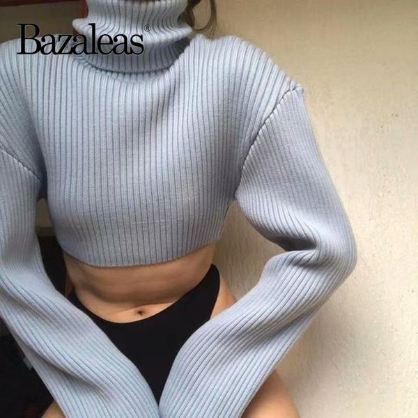 

women's sweaters bazaleas vintage blue turtleneck knitted autumn cropped pull femme chic loose women sweater casual, White;black