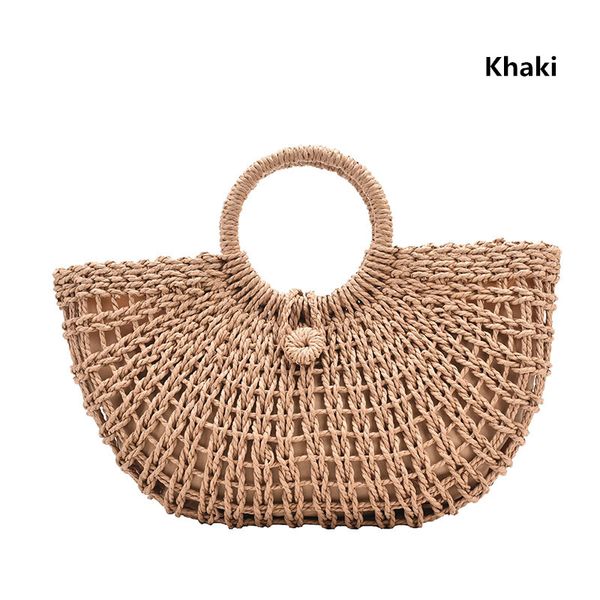 

fashion straw bags summer style hand-woven hollow moon shape rattan big capacity handbag casual travel beach bag