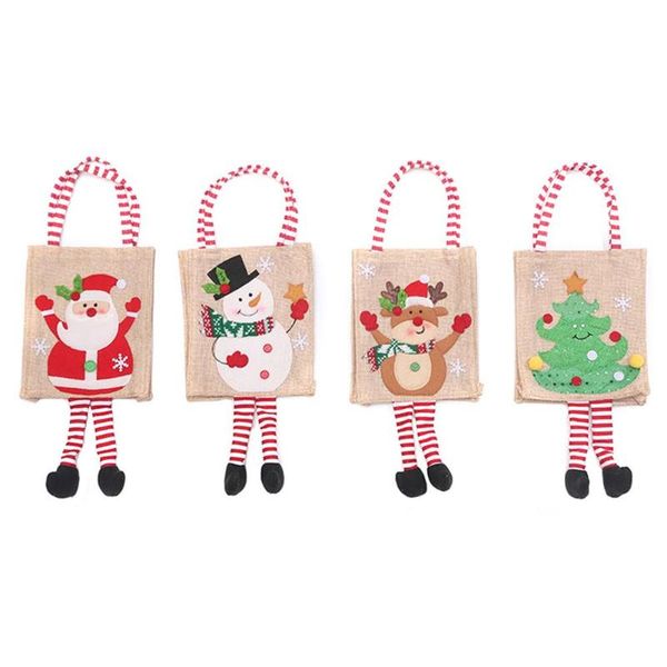 

christmas decorations gift packaging bag decoration creative cute linen machine embroidered tote with foot candy