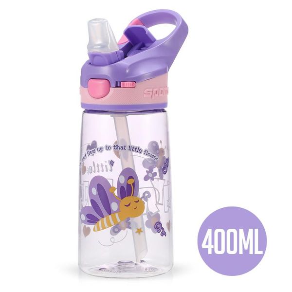 

water bottle 400ml leakproof drinking bpa flip lid with straw for kids sports