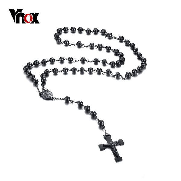 Vnox catena da uomo con perline rosario croce collana in acciaio inossidabile nero Gesù Cristo fascino gioielli maschili