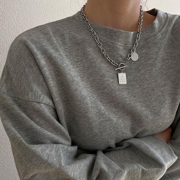 

chains punk style titanium steel choker clavicle necklace women men collares gothic hip hop link chain jewlery, Silver