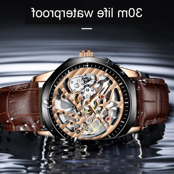 

ailang hollow men's sport watch automatic machinery brand mens leather mechanical watches trend luminous waterproof new 2021, Slivery;brown