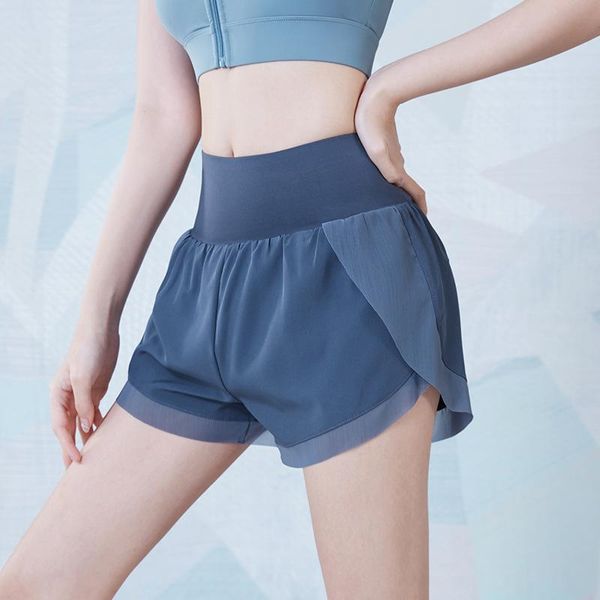 

2021 gym yoga shorts 2 in 1 women summer workout running sports shorts mesh quick dry fitness training jogging with liner, White;red