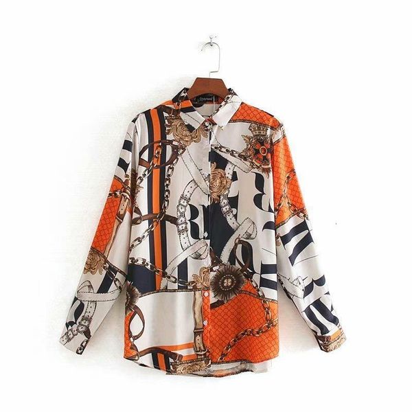 

women vintage color matching chain pattern print shirt office lady long sleeve business blouses chic autumn retro ls4311, White