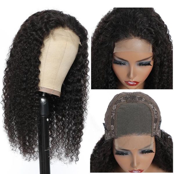 

lace wigs human hair4x4 closure wig kinky jerry curly for black women brazilian virgin glueless with 150% density, Black;brown