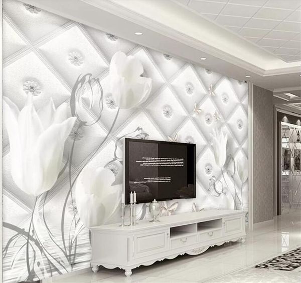 

wallpapers custom 3d po wallpaper modern european style white calla lily flower stereo soft bag tv background wall paper mural de parede