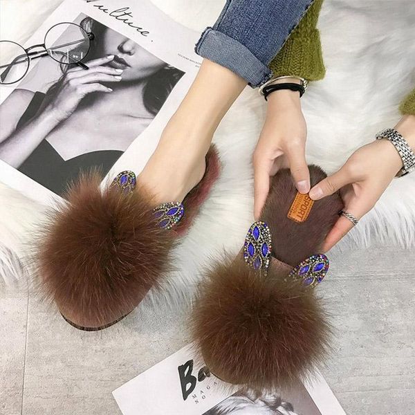 

slippers 2021 autumn winter women faux fur cute crystal ear warm plush flats soft ladies comfortable shoes female fashion, Black
