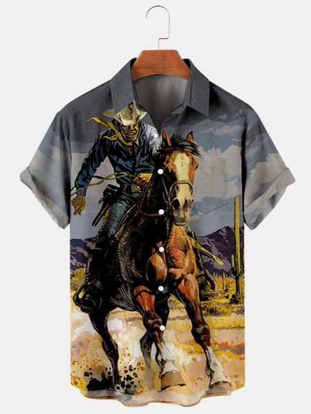 

men's casual shirts 2021 cross denim 3d digital printing trend loose short-sleeved shirt top, White;black