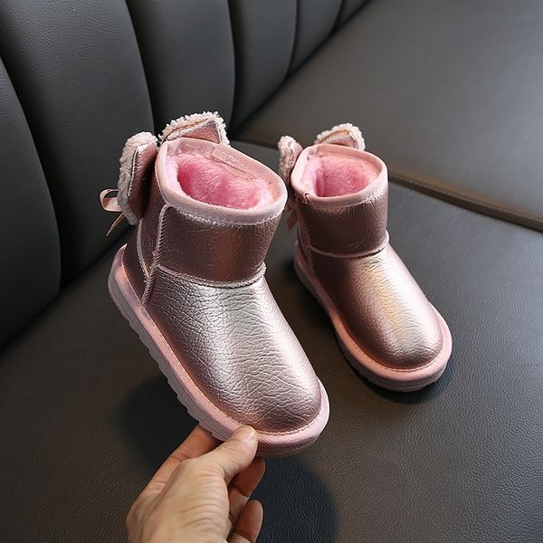 

children's snow boots autumn and winter new girl's bow warm and antiskid cotton shoes lovely princess short boots rhinestone 21031, Black;red