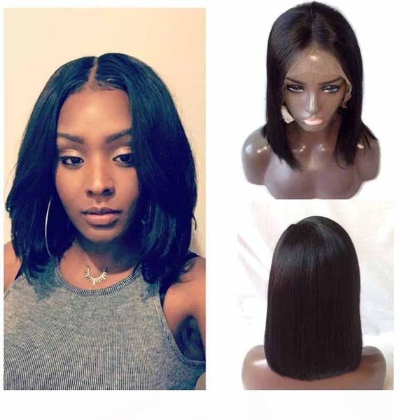 

150% density brazilian straight lace front wigs pre plucked virgin hair lace front bob wigs pre plucked natural hairline lace front wigs, Black;brown