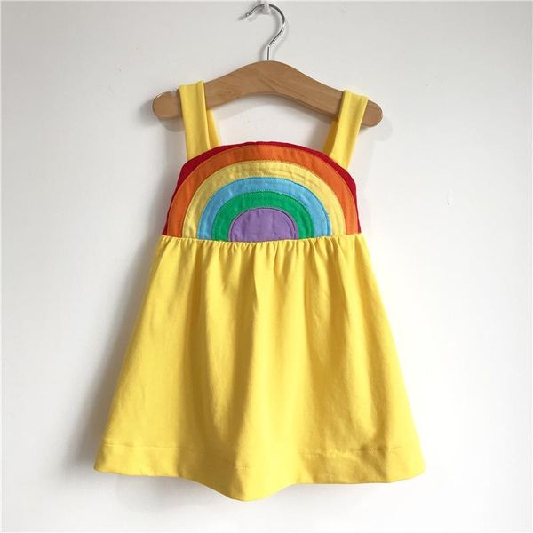 

girl's dresses baby girls suspenders dress cartoon rainbow children summer brand clothing kids casual yellow cotton costumes, Red;yellow
