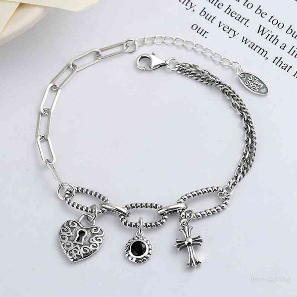 

luxury designer chrome/hearts s925 sterling silver croquet love bracelet personality weaving hip-hop people japanese and korean style, Red;brown