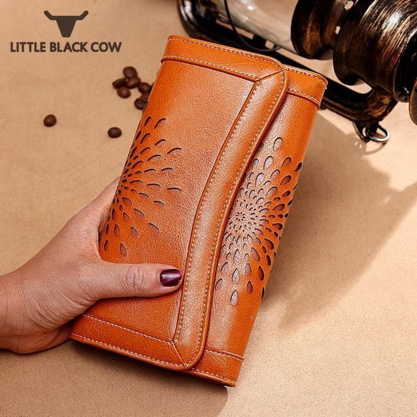 

vintage pattern women long wallet oil cow leather purse carteira masculina note compartment card holder office ladies wallets1, Red;black