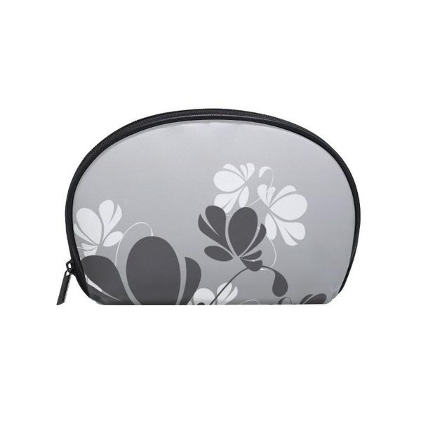 

fengju multifuncition shell cosmetic bag purse half moon hanging travel toiletry pouch for girls woman flowers black