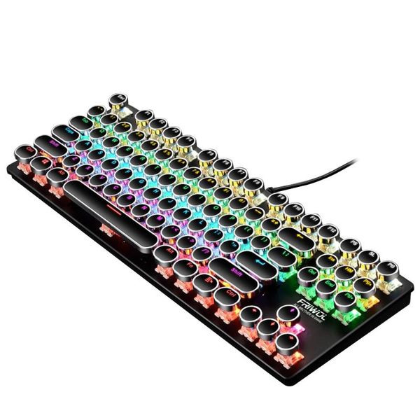 

wired 87 keys green axis punk mechanical round keycap rgb usb backlight keyboard dropship keyboards
