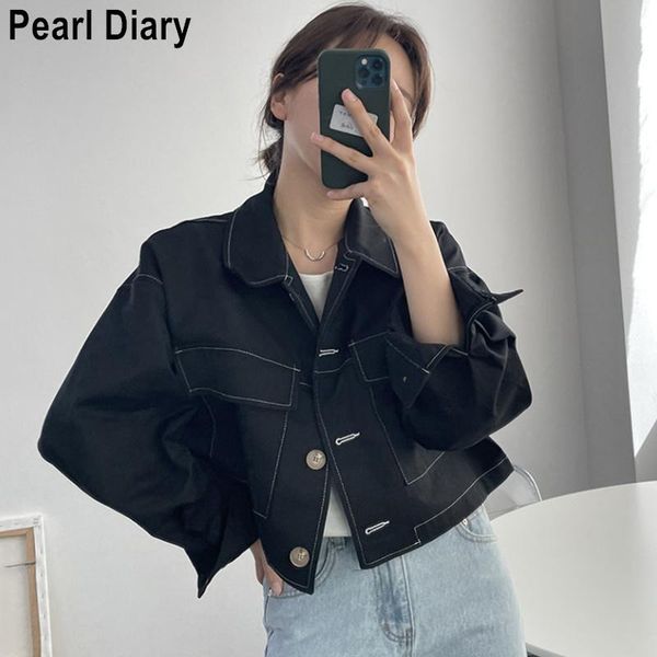 

women's jackets autumn long sleeve coat women korean fashion 2021 loose turn down collar solid color single breasted casual female shor, Black;brown