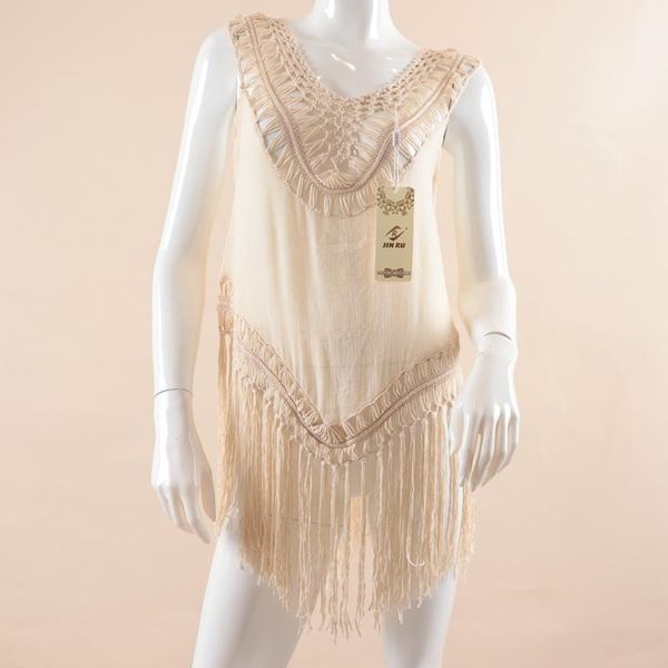 

women's swimwear a623 swimsuit one piece with tassel crochet beach dress & tunics summer bikini cover up pareo, White;black