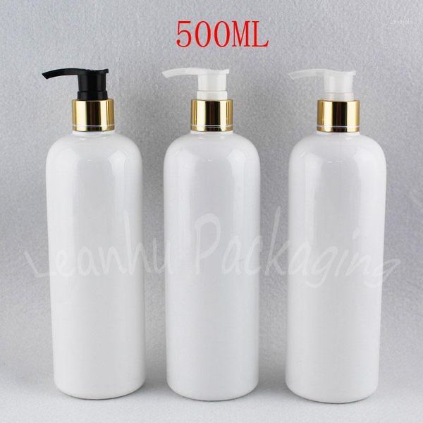 

storage bottles & jars 500ml white round shoulder plastic bottle with gold lotion pump , 500cc makeup sub-bottling / shampoo packaging