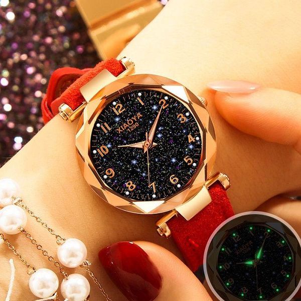 

wristwatches fashion women watches elegant starry sky female clock ladies wrist watch casual leather strap quartz wristwatch, Slivery;brown
