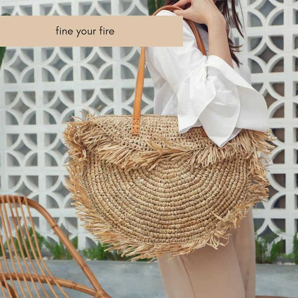 

designer luxury bag design bohemian round tassel women straw bag spike paper rattan shoulder bags large casual h women's leather handba