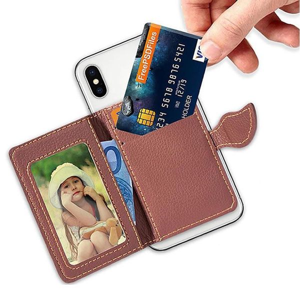 

creative pu leather phone wallet case women men credit card holder pocket sticker adhesive fashion mobile phone car qylmbx