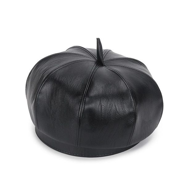 

beanies fashion women solid pu leather berets for outdoor adjustable female autumn winter casual british style lady cap hat