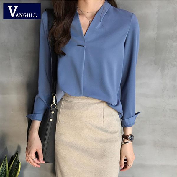 

women's blouses & shirts vangull vintage soft v-neck blouse women rayon shirt 2021 spring elegant female retro chiffon sequined blusas, White
