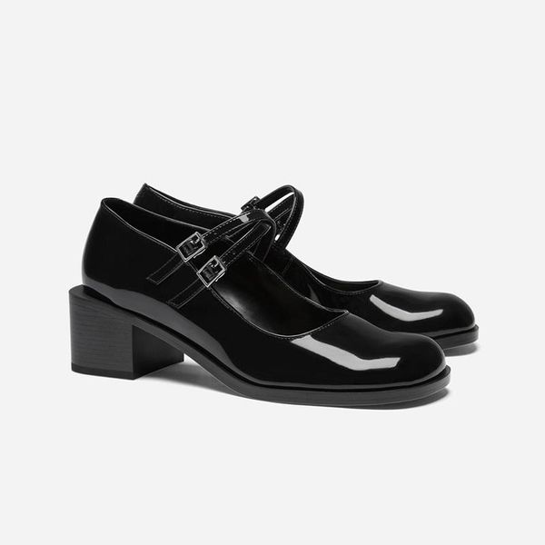 

dress shoes 2021 autumn high-heeled mary jane woman japanese style female thick-heeled retro patent leather uniform student pump, Black