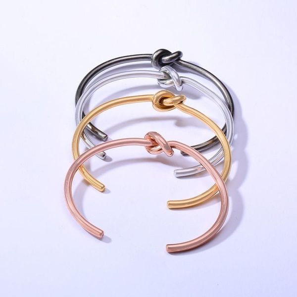 

cuff elegant chic knot bracelets bangle for women 585 rose gold tone stainless steel tie pulseira, White