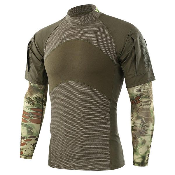 

tactical suit new short-sleeved cotton moisture wicking outdoor camouflage pullover with python pattern sleeves, White;black