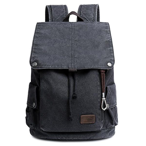 

2021 new fashion casual canvas backpack men's large capacity solid color soft backpack trend go with outdoor students