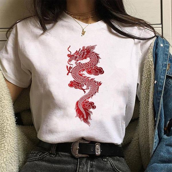 

streetwear women's t-shirt ulzzang harajuku vintage chinese dragon print t-shirt summer casual oversize female shirts, White