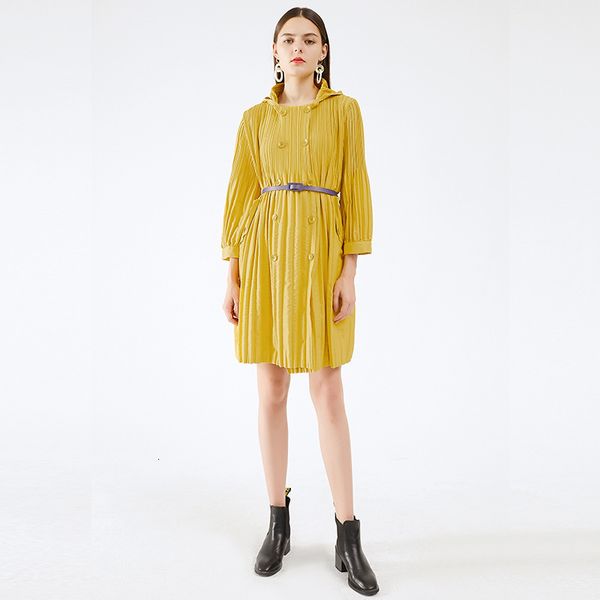 

2021 New Autumn Female Coat Miyak Warp Fashion More Middle Size Double Length Tied Ixgn, Tan;black