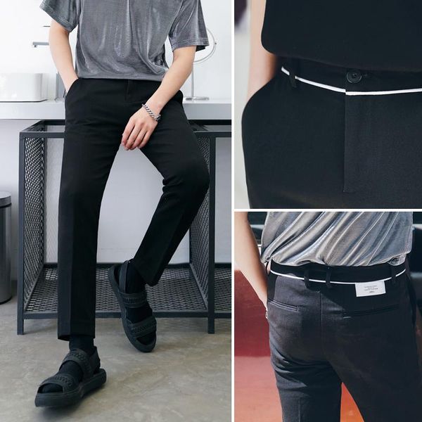 

men's suits & blazers ins super pants men korean trend casual nine-point slim trousers hong kong style, White;black