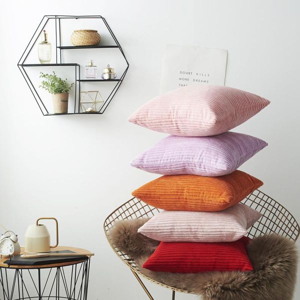 

cushion/decorative pillow corduroy cushion cover solid color case throw covers striped pillowcases home decorative for sofa couch 1pc 45x45