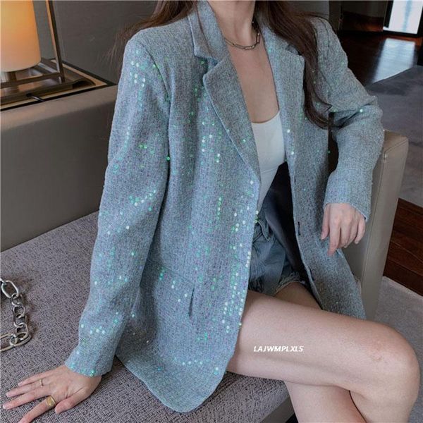 

bella philosophy wonder spring autumn korean blazer women new loose suit sequined single breasted small blazer coats streetwear, White;black