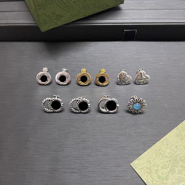 

designer jewelry double old daisy pattern love fearless flowers and birds hemp tiger head dragonfly letter earrings, Silver