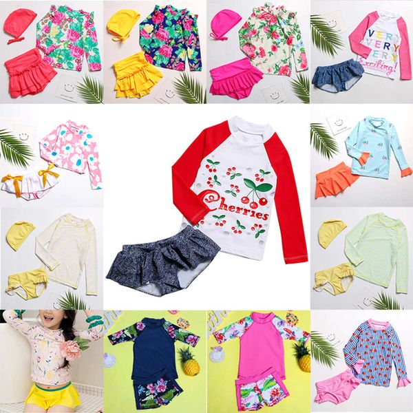 

children's heishan new split skirt girls' long sleeve sunscreen spring warm student swimsuit, White;black