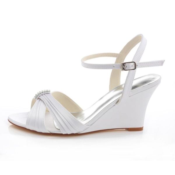 

dress shoes satin pleated white prom evening wedges summer wedding pumps, Black