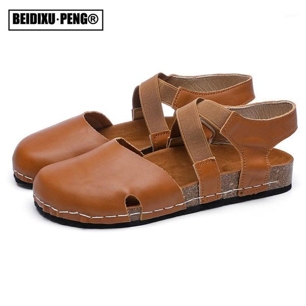 

sandals elastic cross strappy lady round head sunner outdoor moccasins shoes 2021 women loafers hand stitching corium flat sandal1, Black