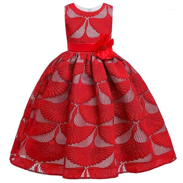 

girl's dresses children's birthday party embroidered flower long dress girl princess wedding formal bridesmaid feast president dre, Red;yellow