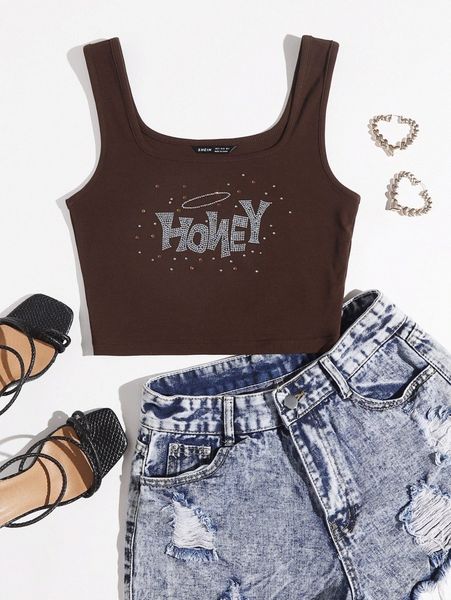 

rhinestone honey tank 914a#, White