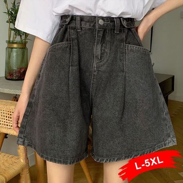 

y2k plus size gray black women shorts adjustable waist jeans 4xl summer boyfriend vintage baggy loose wide leg denim 90s, White;black