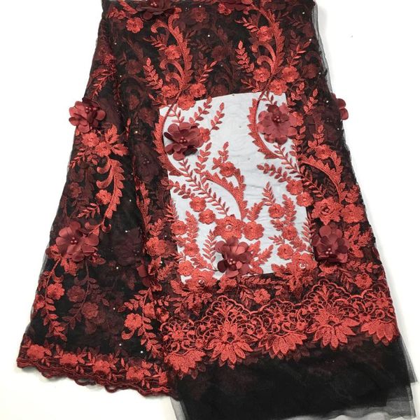 

ribbon african beaded 3d tulle lace fabric 2021 french nigerian embroidery, Pink;blue