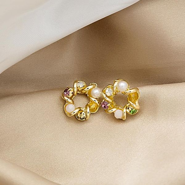 Stud Vintage Crystal Jewelry Orecchini di perle Corona rotonda Semplice donna alla moda Argento 925