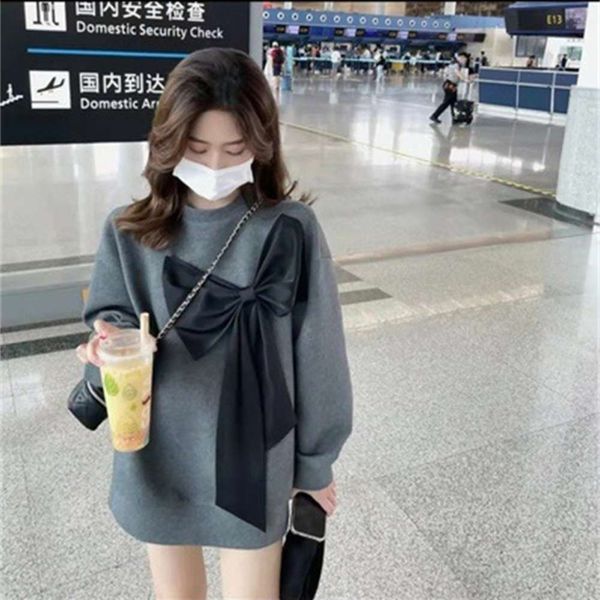 

bow tie women's grey sweater loose korean ins french trend in autumn, Black