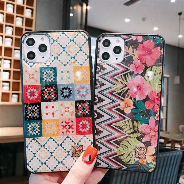 

luxury dripping gold phone case for iphone 7 8plus x xsmax 11 12 pro max 12mini process ink and wash style floret