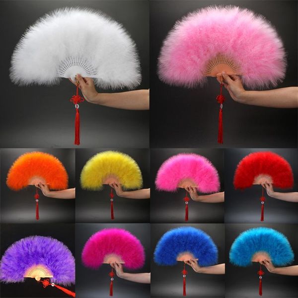 

other home decor 1pc elegant folding fan full velvet colorful white feather chinese knot hand party decoration